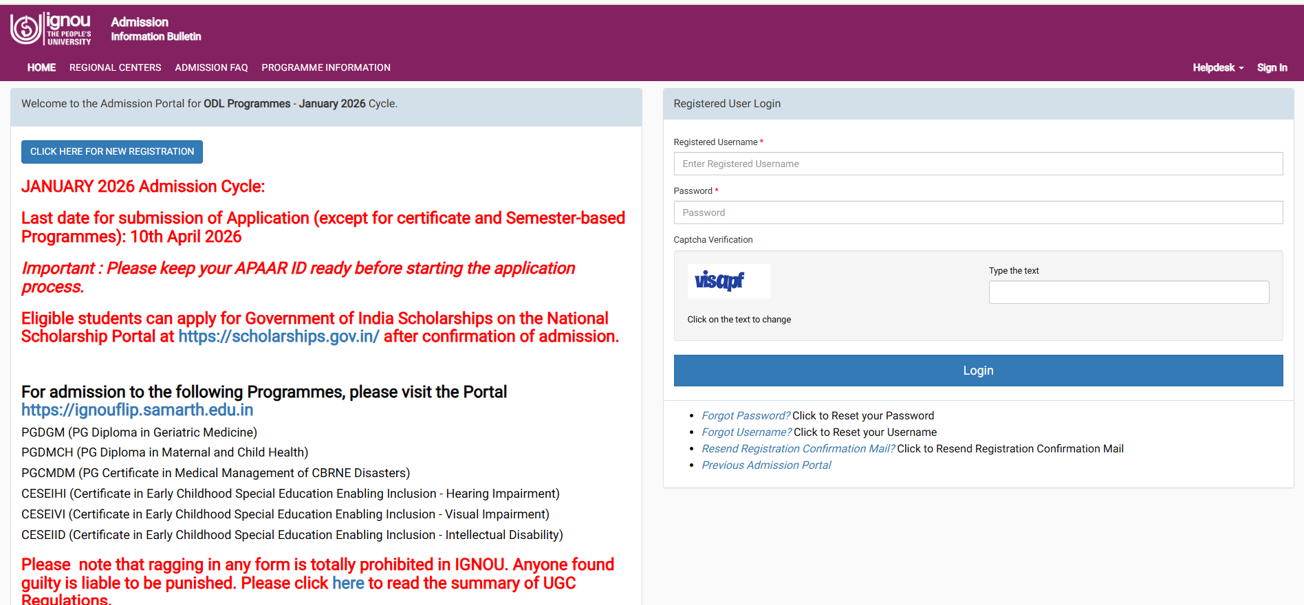 IGNOU Admission extended last date